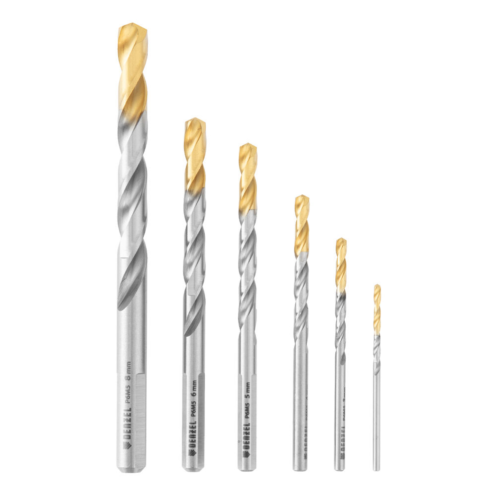 Набор сверл по металлу, 2-8мм, Р6М5-TiN, Golden Tip, 6 шт Denzel (723000)