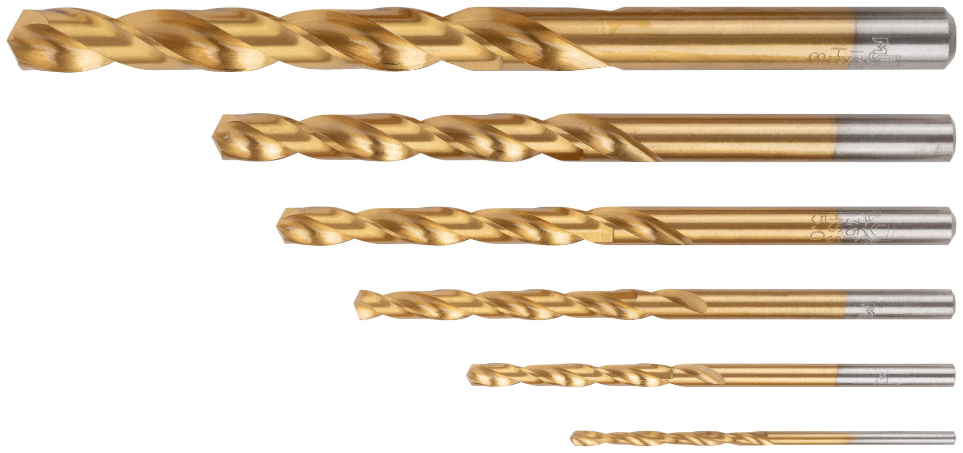 Набор сверл по металлу HSS шлифованные, титановое покрытие, угол заточки 135°, пласт. кейс, 6 шт. (2-3-4-5-6-8 мм) (35731М)