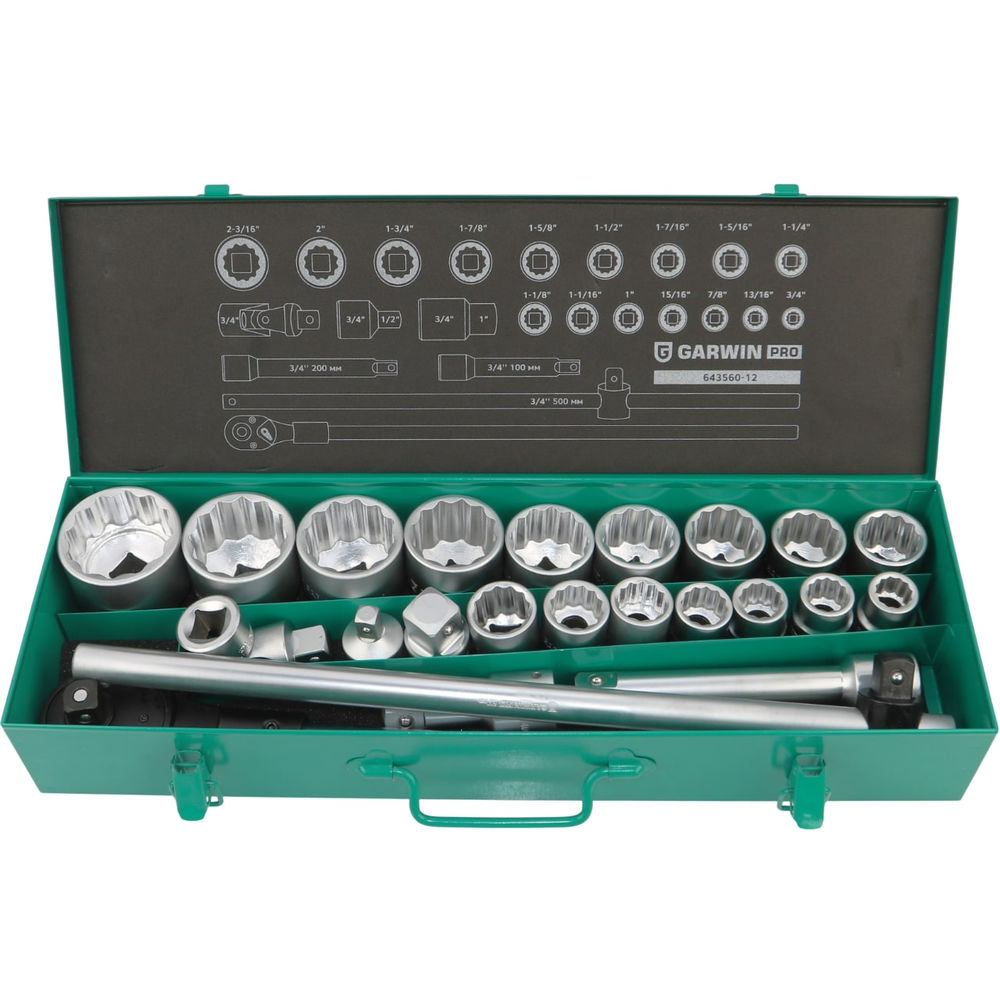 Набор торцевых головок дюймовых 3/4 12 гр., 3/4- 2, 23 пр., GARWIN PRO, 643560-12