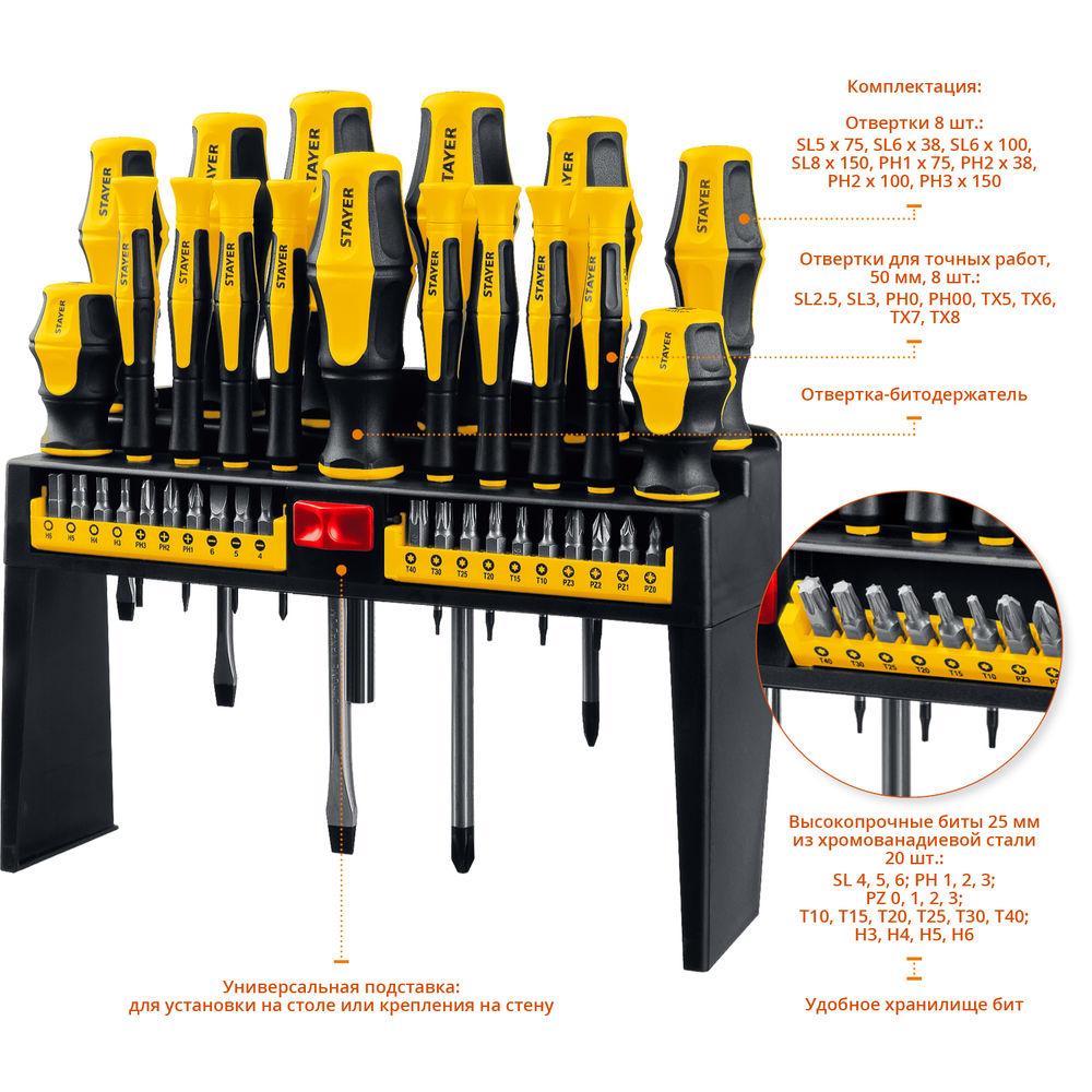 Набор отверток с насадками 37 предм. Hercules-Pro-37 STAYER 25312-H37