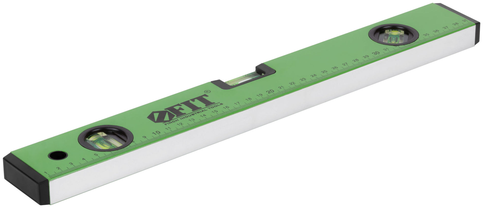 Уровень Техно, 3 глазка, зеленый корпус, фрезерованная рабочая грань, шкала 400 мм (18114)