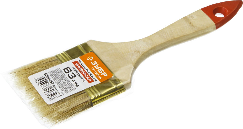 Кисть плоская 63 мм, 2.5, светлая натуральная щетина, деревянная ручка ЗУБР УНИВЕРСАЛ 01099-063_z01