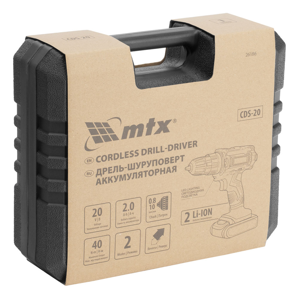 Дрель-шуруповерт аккумуляторная CDS-20, Li-Ion, 20 В// MTX (26186)