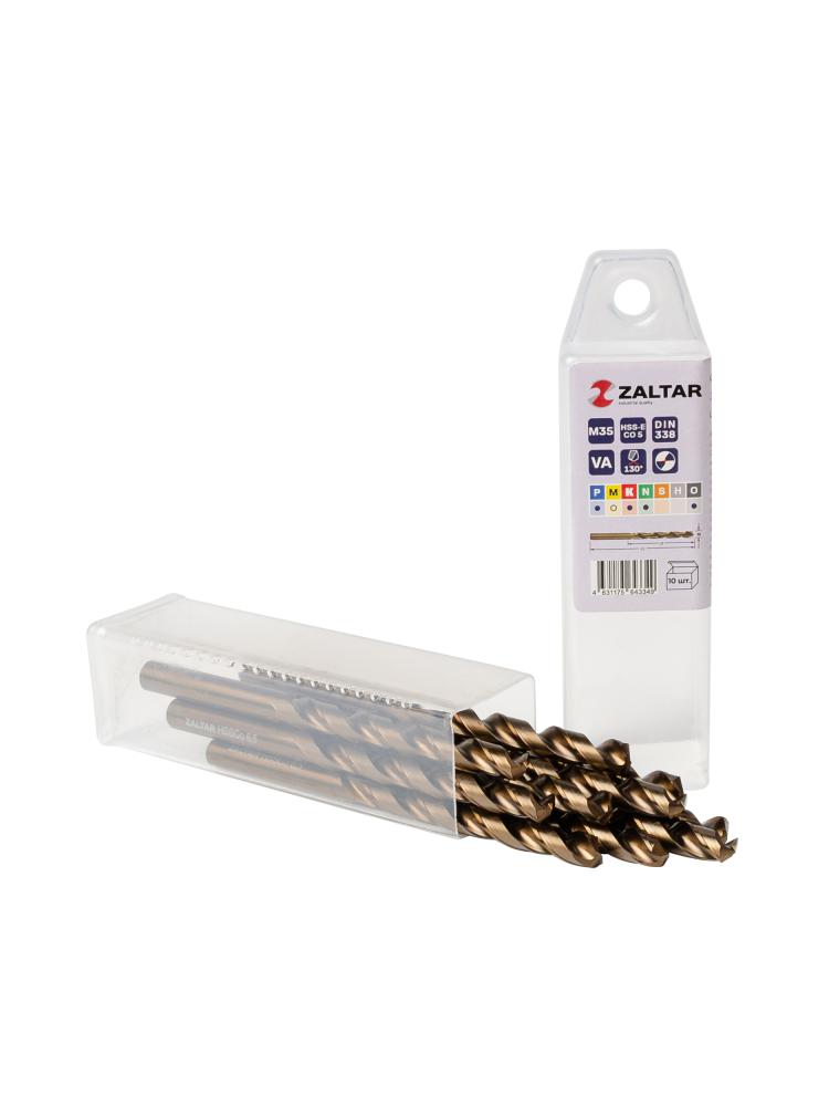 Комплект свёрл по металлу индустриальных, 10 шт, DIN 338, HSS-E Co5, Тип VA, 5xD, O6.50 мм (ZA-74065-S10)