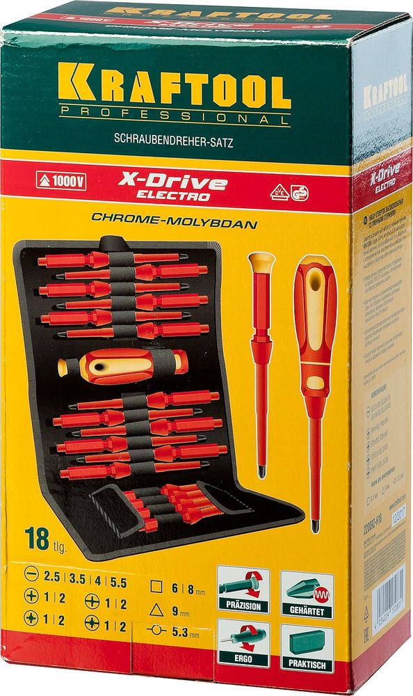Набор высоковольтных отверток, 18 предм Х-Drive Electro KRAFTOOL 220092-H18