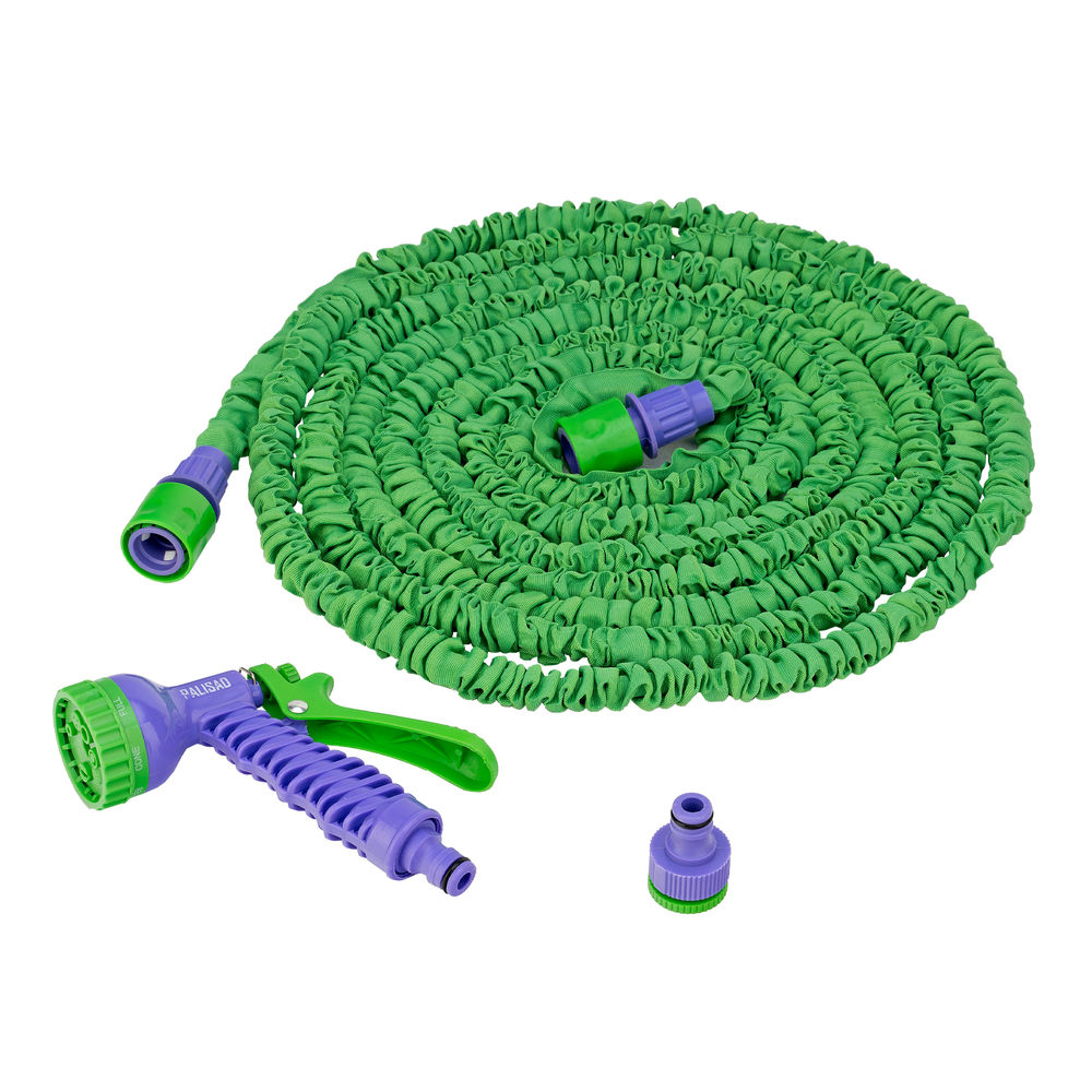 Набор поливочный, усиленый растягивающийся шланг 15 м, 7 режимов пистолет, соединитель, адаптер Palisad (67546)