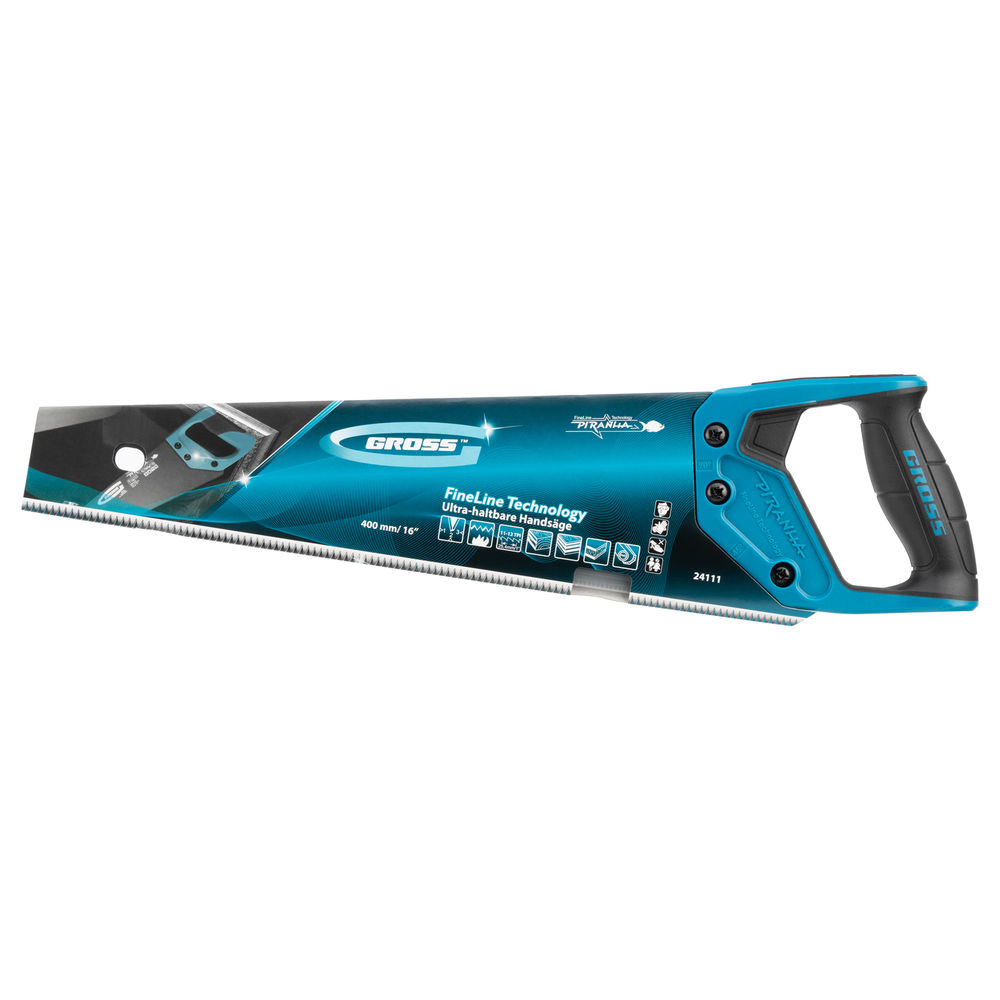 Ножовка по дереву Piranha, 400 мм, 11-12 TPI, зуб-3D, каленый зуб, тефлоновое покрытие полотна, двухкомпонентная рукоятка Gross