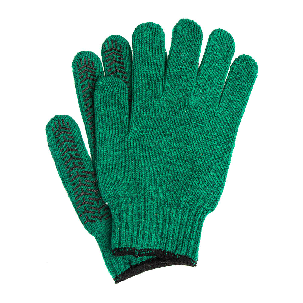 Перчатки трикотажные усиленные, гелевое ПВХ-покрытие, 7 класс, зеленые Сибртех (68184)