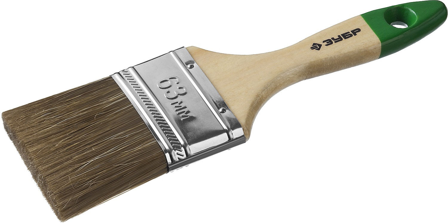 Плоская кисть ЛАЗУРЬ, 63 мм, 2.5, светлая смешанная щетина, деревянная ручка ЗУБР 4-01009-063