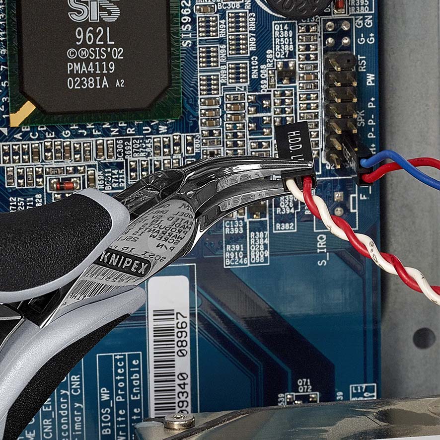 Плоскогубцы захватные для электроники ESD, круглые губки 45°, 115 мм, 2-комп антистатические ручки (KN-3542115ESD)