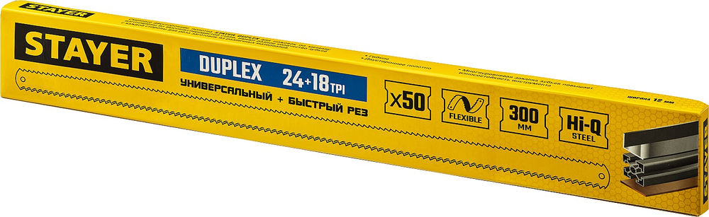 Полотно двустороннее по металлу Duplex 24 + 18 TPI, 12 х 300 мм, 1 шт, коробка 50 шт STAYER 1589-02_z01