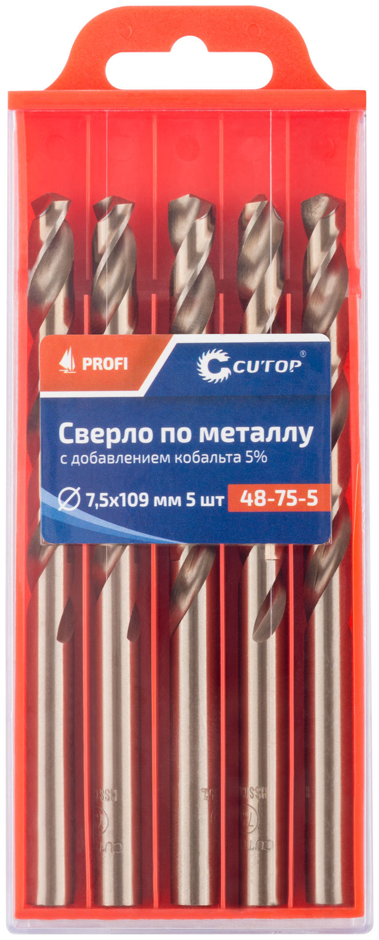 Сверло по металлу Cutop Profi с кобальтом 5%, 7,5 x 109 мм (5 шт) (48-75-5)