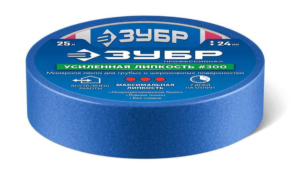 Лента малярная №100, 24 мм x 25 м, для гладких и слегка шероховатых поверхностей ЗУБР Профессионал 12141-24