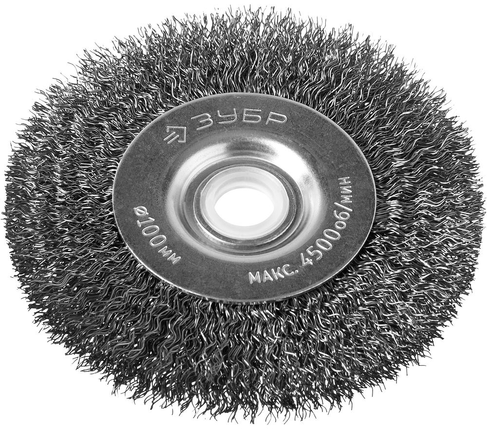 Щетка-крацовка дисковая для точильно-шлифовального станка 100?12.7 мм витая стальная проволока 0.3 мм ЗУБР Профессионал 35185-100_z02