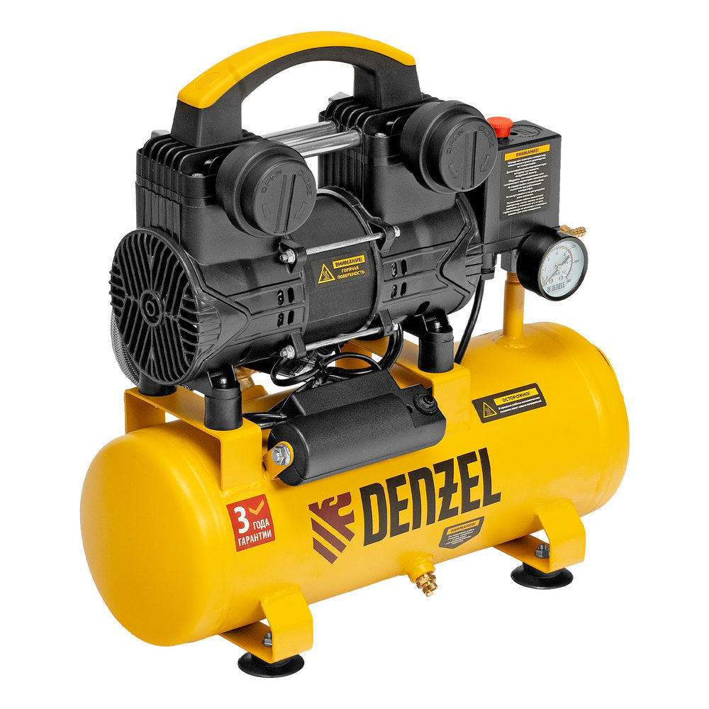 Компрессор безмасл. малошумный DLP-950/10, 950Вт,10 л, 2850 об/мин, 170 л/мин Denzel (58141)