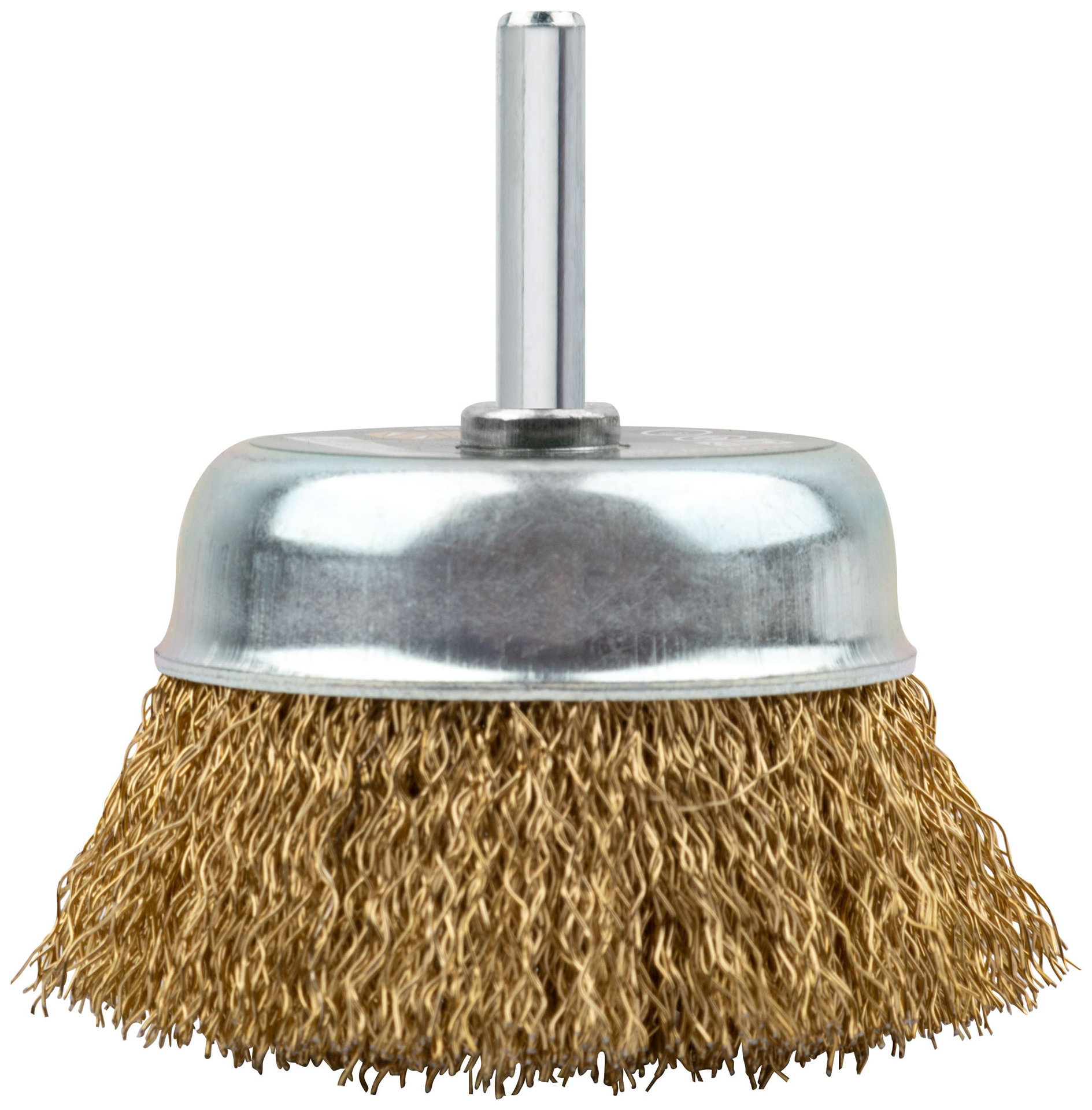 Корщетка-чашка, со штифтом, стальная латунированная волнистая проволока 75 мм (38517)