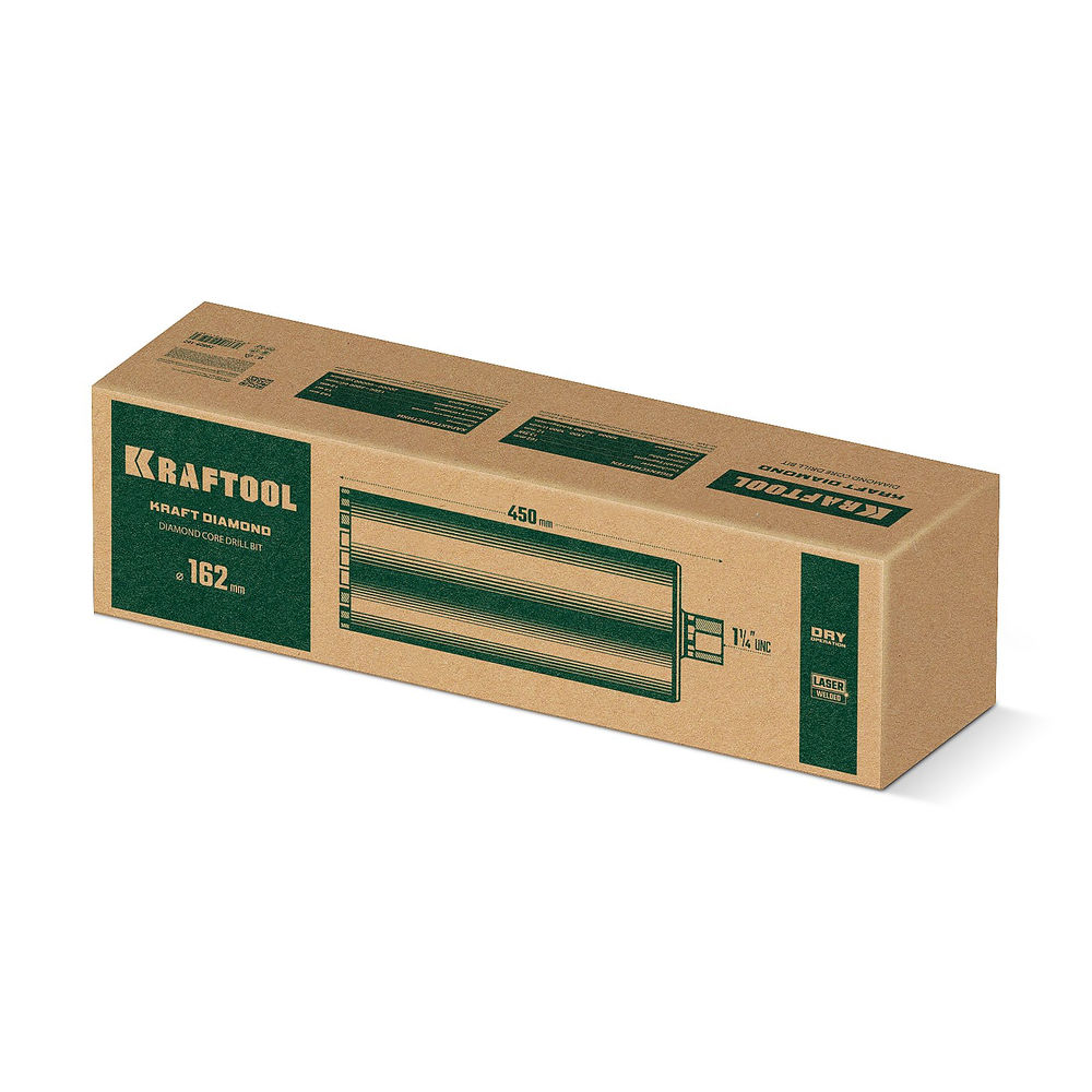 Алмазная коронка по железобетону DIAMOND, 162 мм (450 мм, 1 1/4, лазерная сварка сегментов) KRAFTOOL 29825-162