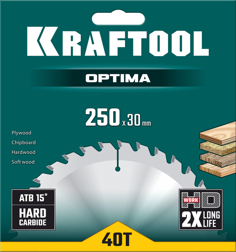 Пильный диск по дереву Optima, 250 х 30 мм, 40Т KRAFTOOL 36951-250-30
