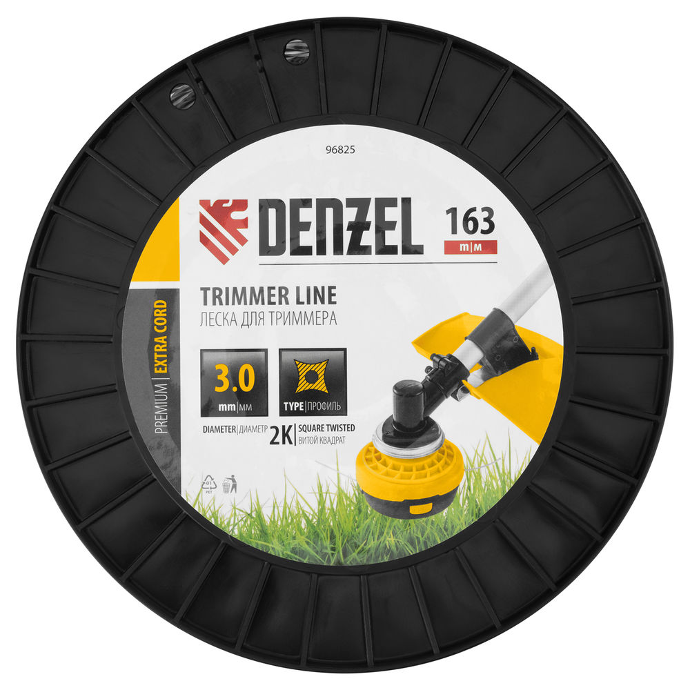 Леска для триммера двухкомпонентная витой квадрат, 3,0мм х 163м, на DIN катушке EXTRA CORD Denzel (96825)