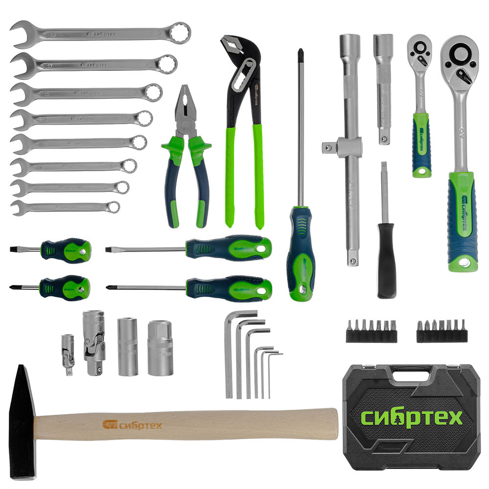 Набор инструментов, 1/2, 1/4, пластиковый кейс 76 предметов Сибртех