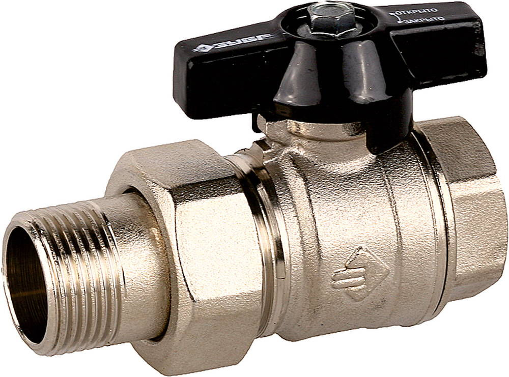 Шаровой кран полнопроходной d 3/4, ручка «бабочка», «мама-папа», с накидной гайкой ЗУБР 4-51327-C-3/4