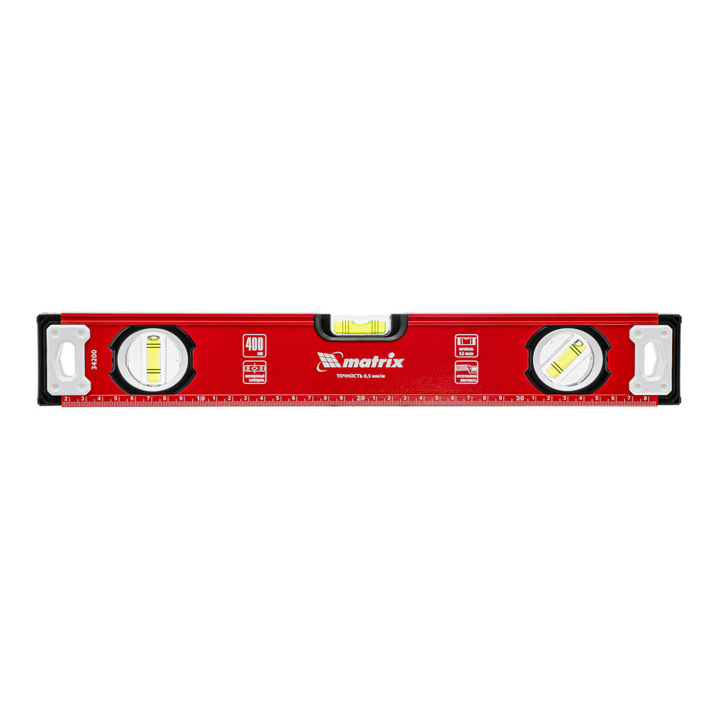 Уровень алюминиевый, фрезерованный, 3 глазка, 400 мм Matrix (34200)