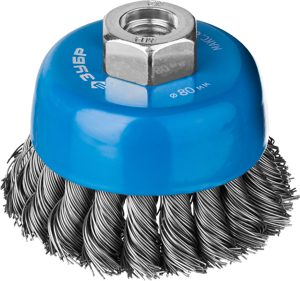 Щетка-крацовка чашечная для УШМ 80 мм, стальная проволока 0.5 мм ЗУБР Профессионал 35275-080_z02