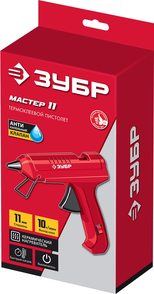 Пистолет термоклеевой электрический d 11 мм, выход клея 10 г/мин ЗУБР 06851-11