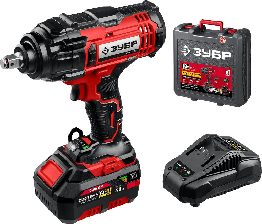 Гайковерт ударный 18 В, 400 Н·м, 1 АКБ 4 А·ч, кейс С1-18 ЗУБР ГУЛ-410-41