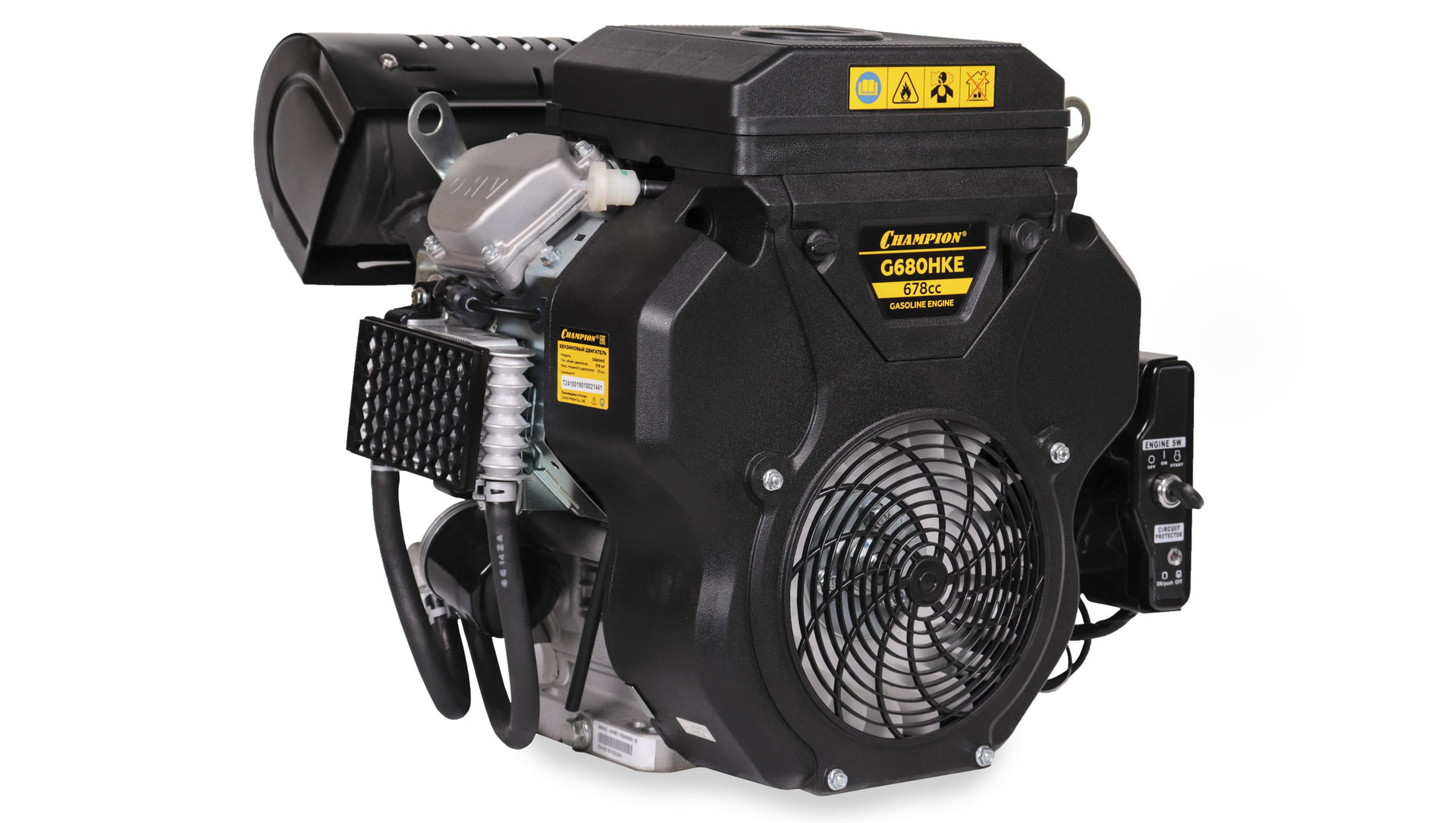 Двигатель 21лс/15,5кВт 678см? 25мм 48кг шпонка эл.стартер выход 12В/300Вт CHAMPION G680HKE