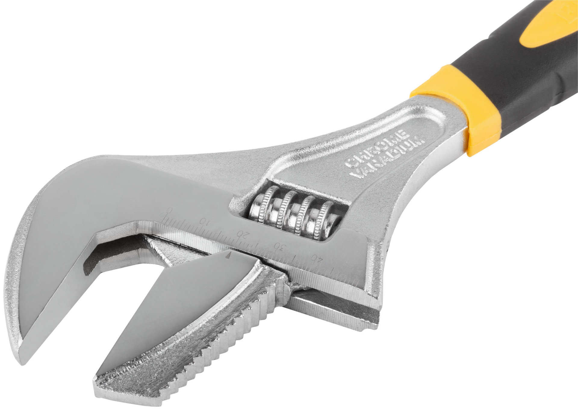 Ключ разводной Техно CrV, узкие + переставная губки, шкала, увеличен.захват, прорезин.ручка 250 мм ( 52 мм )