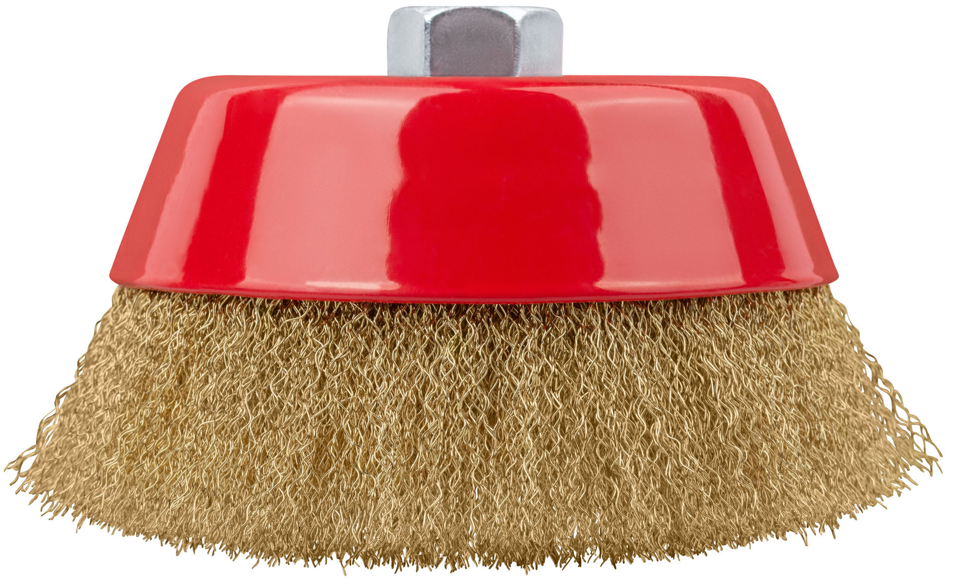 Корщетка-чашка, гайка М14, стальная латунированная волнистая проволока 150 мм (39274)