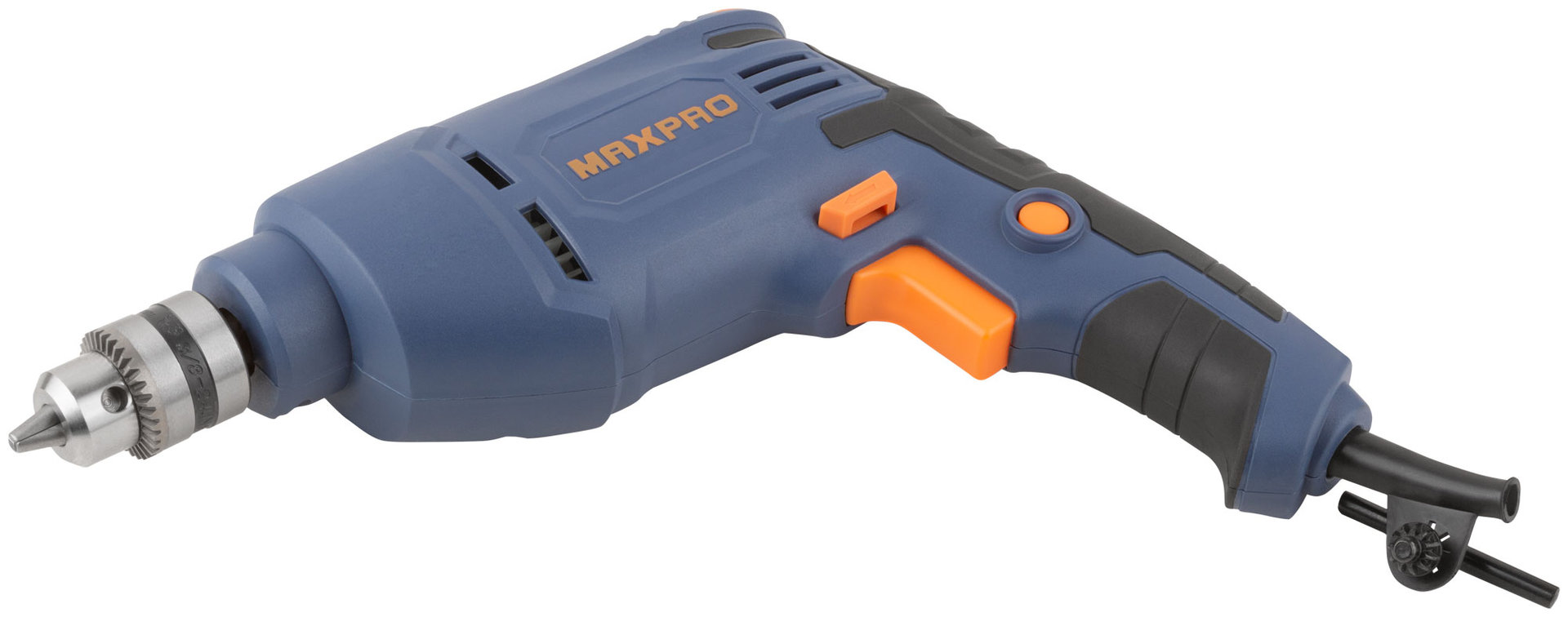 Дрель электрическая 450 Вт; 0-2700 об/мин; ключевой патрон 0,8-10 мм; 1,2 кг; резиновые вставки MAX-PRO 85051