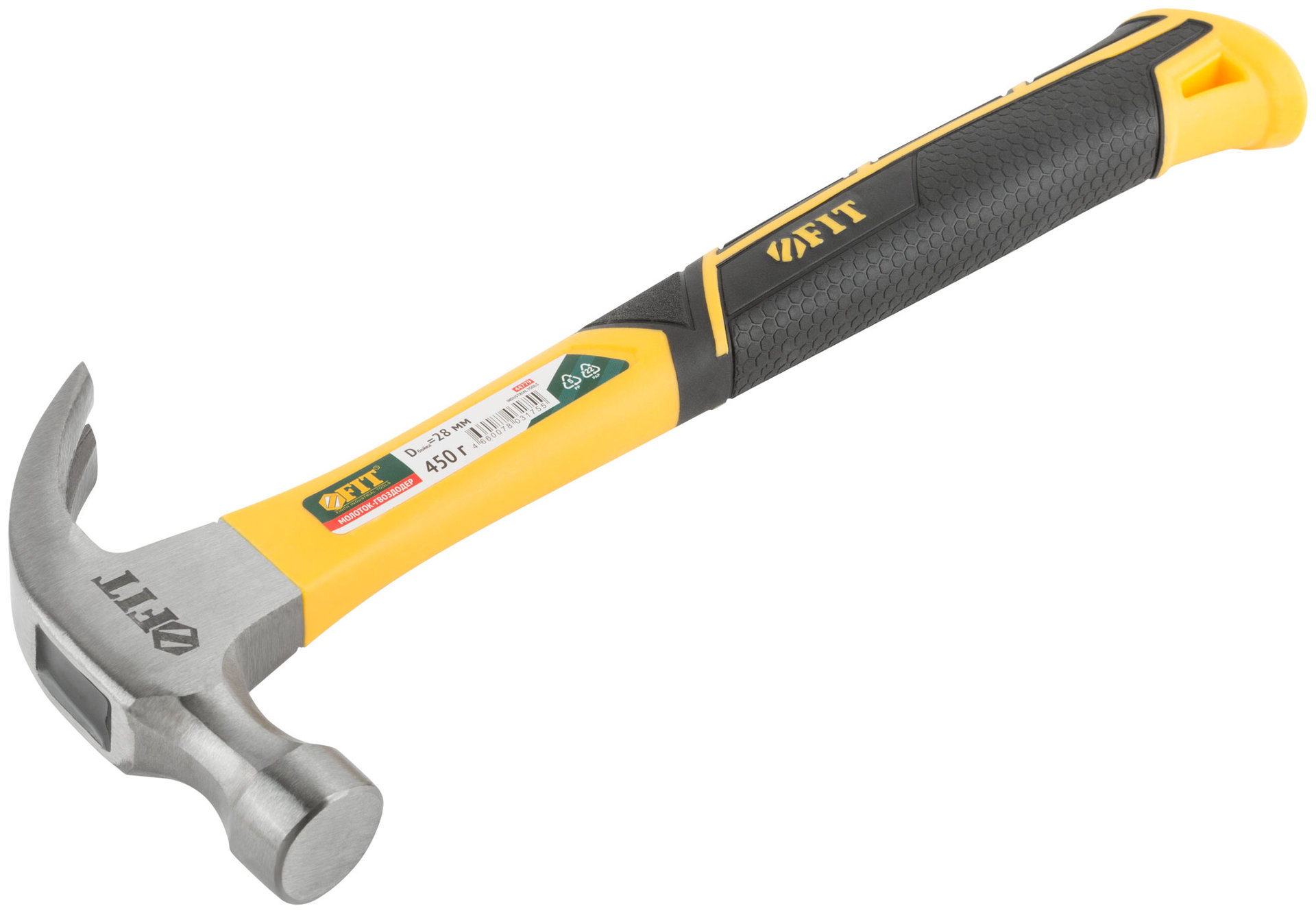 Молоток-гвоздодер, фиберглассовая усиленная ручка, Профи 28 мм, 450 гр. (44779)