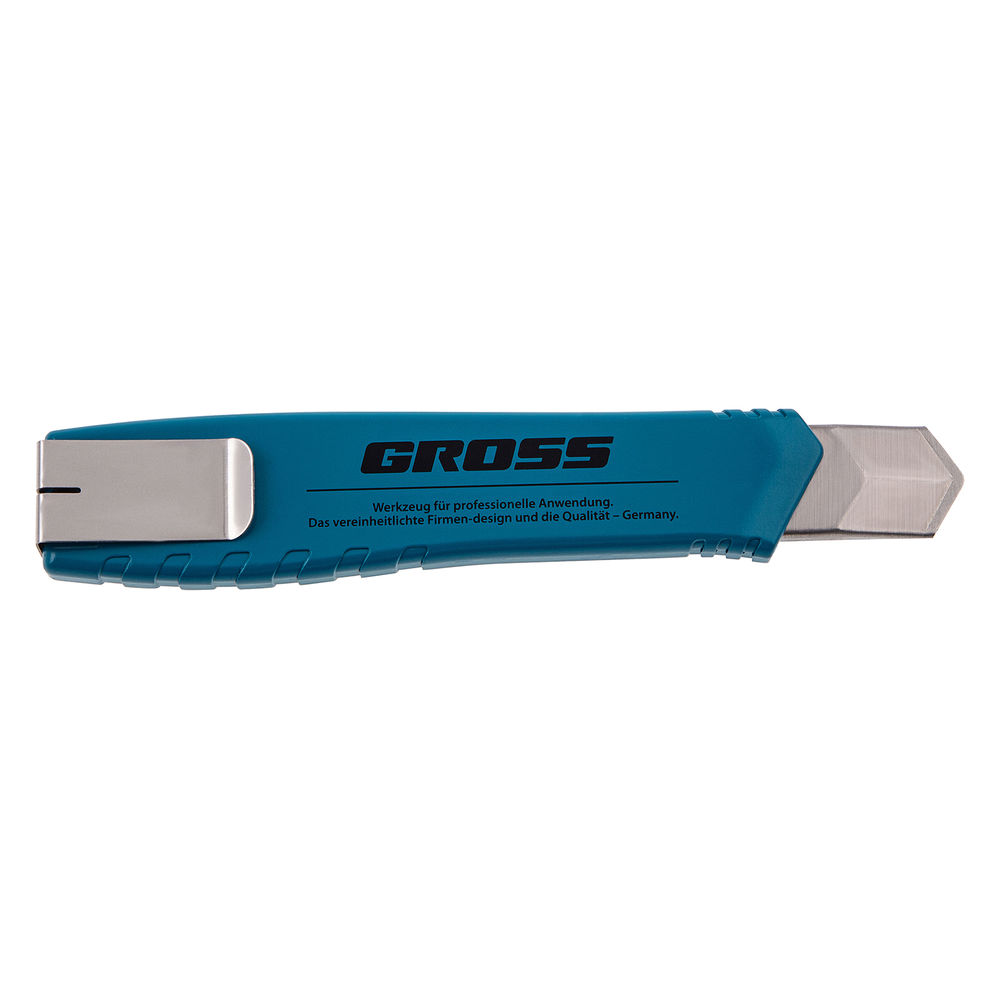 Нож, 160 мм, металлический корпус, выдвижное сегментное лезвие 18 мм (SK-5) металлическая направляющая, клипса для ремня Gross (78897)