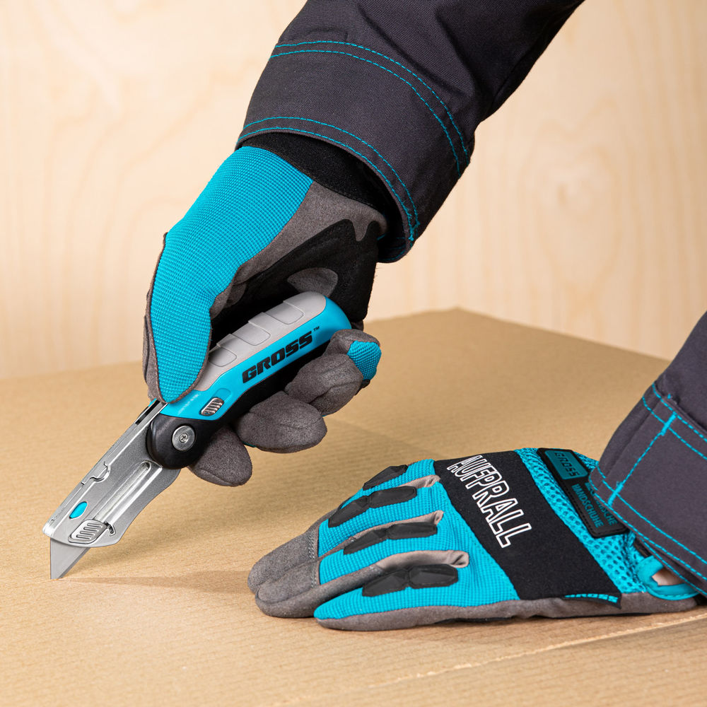 Нож ремонтно-монтажныйный, складной, трехкомпонентная рукоятка, контейнер-держатель для лезвий, 175 мм, 2 запасных лезвия Gross (78882)