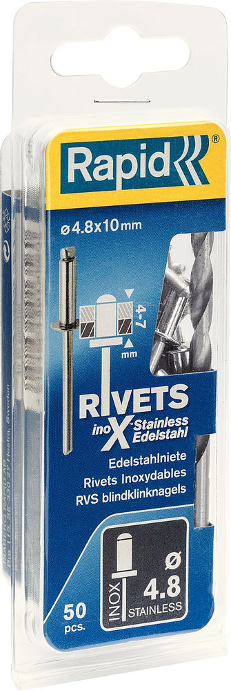 Нержавеющая заклепка 4.8 х 10 мм, 50 шт RAPID 5000396