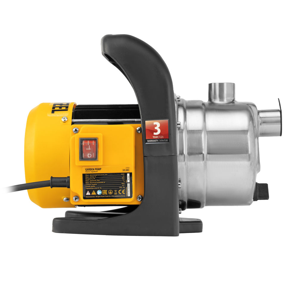 Садовый поверхностный насос GPL800Х, 800 Вт, 3200 л/ч, подъем 42 м, нержавейка Denzel (97302)