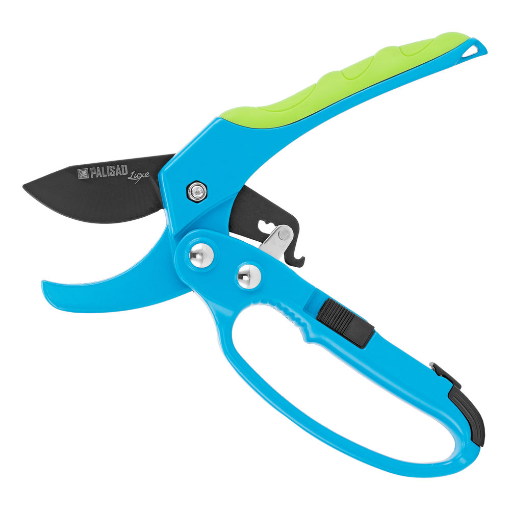 Секатор прямого реза, 200 мм, храповой механизм, металлические обaрезиненные рукоятки, Luxe, Palisd (60560)