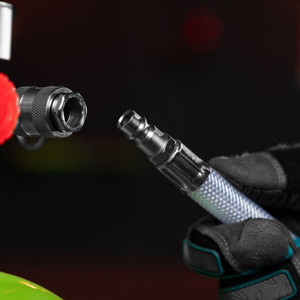 Шланг пневматический ПВХ, 10 x 16 мм, 18 бар, армированный, прозрачный, быстросъемное соединение, 15 м Stels (57025)