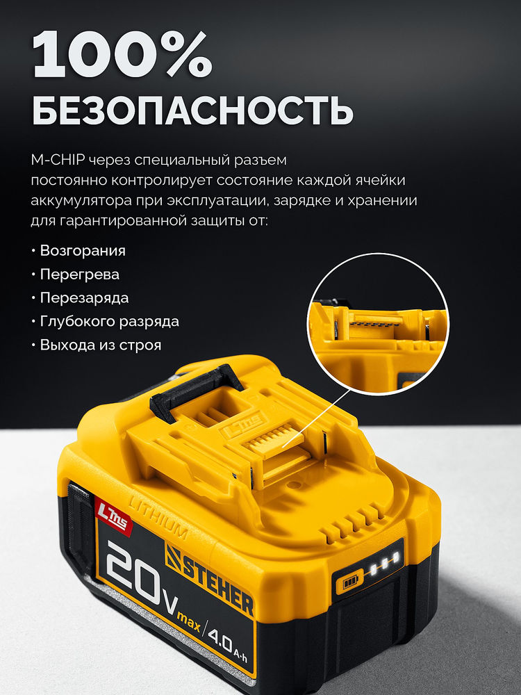 Гайковерт ударный бесщеточный 20 В, 1000 Н·м, без АКБ (LMS) STEHER CWB-1000