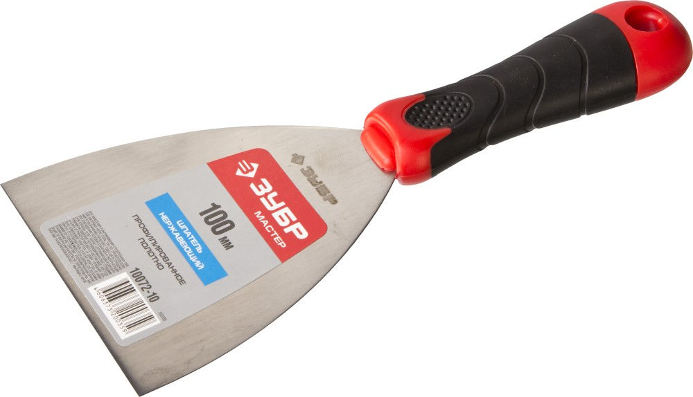 Шпатель нержавеющий 100 мм, профилированное полотно, двухкомпонентная ручка ЗУБР 10072-10