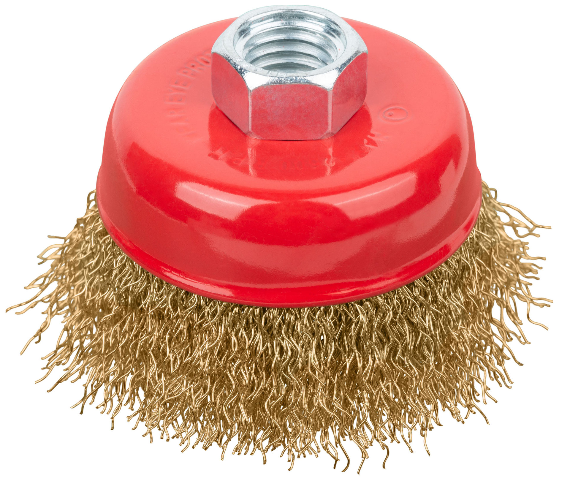 Корщетка-чашка, гайка М14, стальная латунированная волнистая проволока 65 мм (39265)