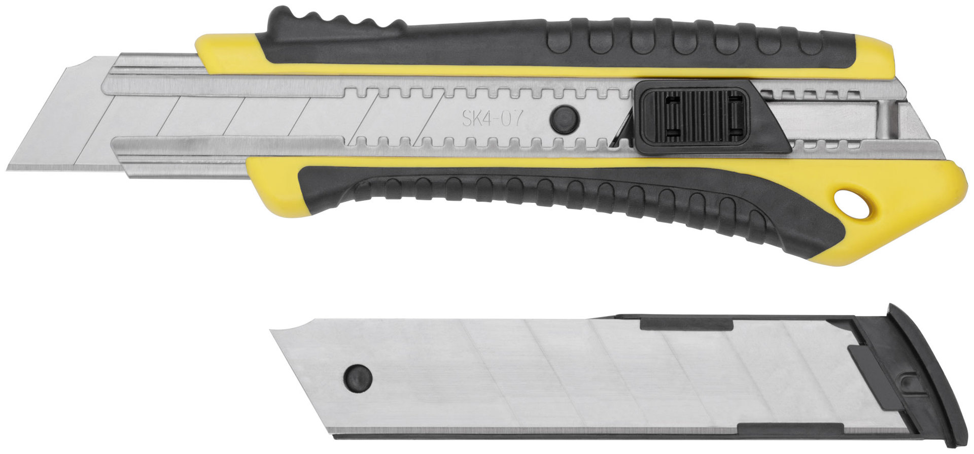 Нож технический 25 мм усиленный прорезиненный, кассета 3 лезвия (10327)