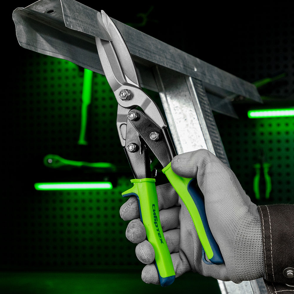 Ножницы по металлу, удлиненные, 285 мм, пряморежущие, двухкомпонентные обрезиненные рукоятки Сибртех (78339)