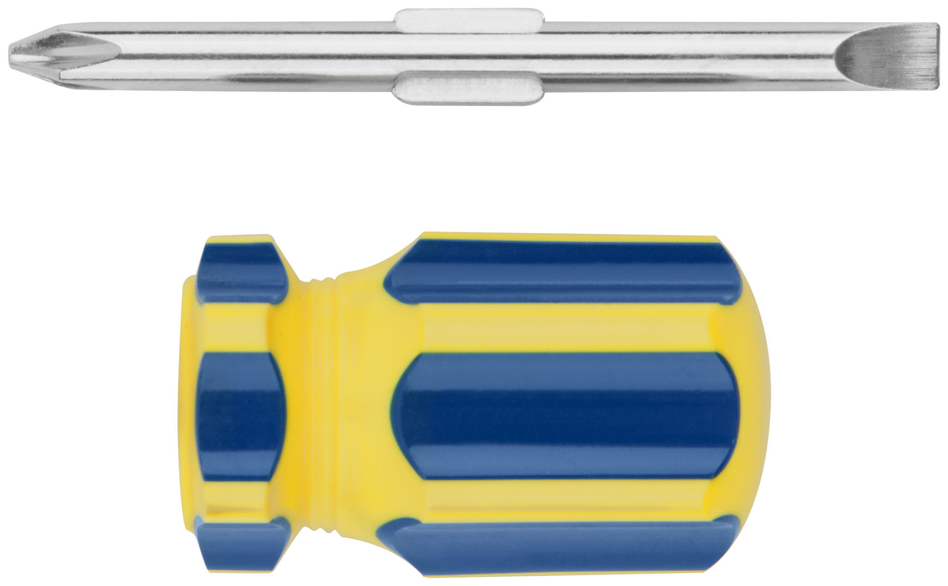 Отвертка с переставным жалом коротыш, CrV сталь, сине-желтая пластиковая ручка 6х32 мм PH2/SL6 (56212)