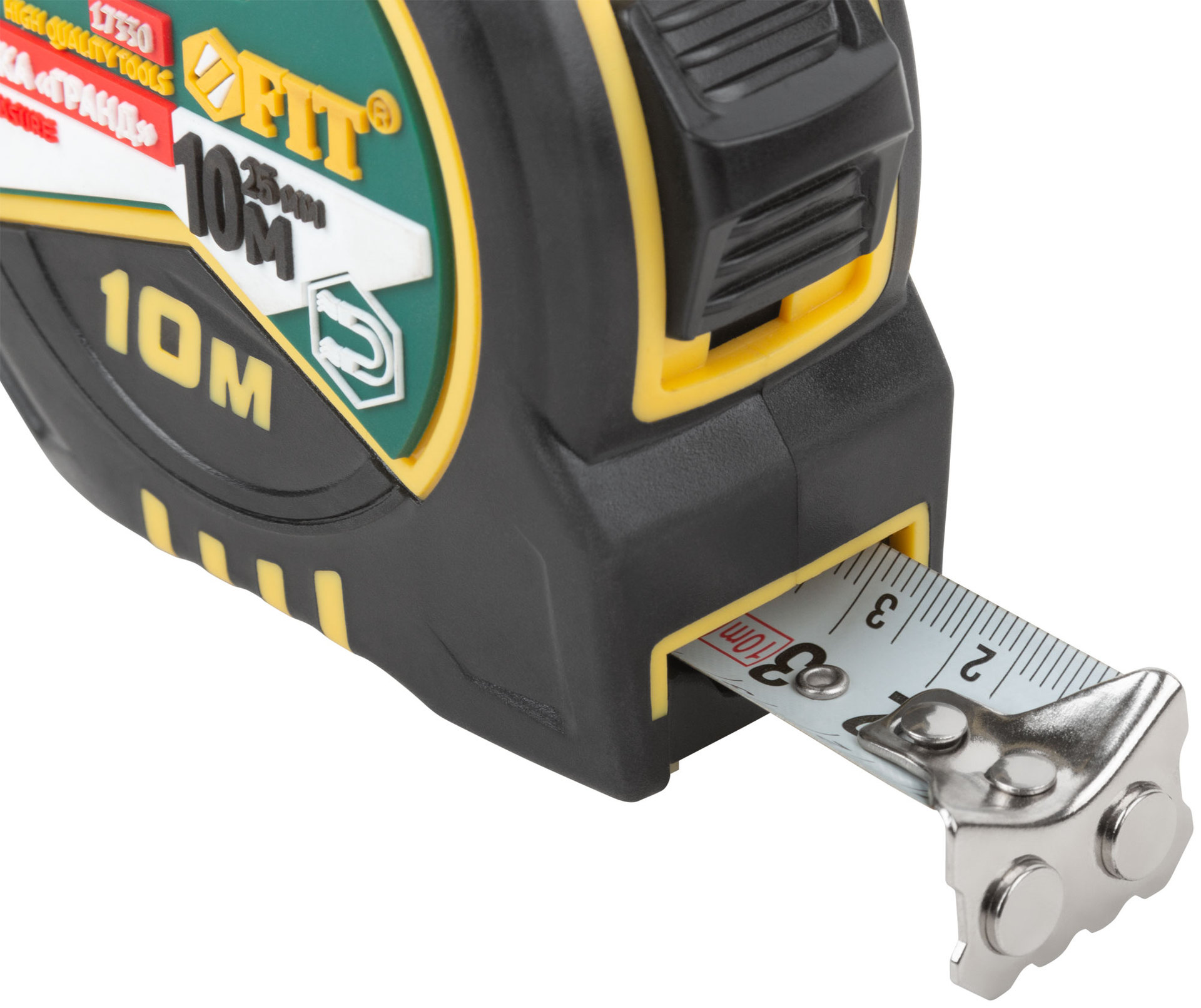 Рулетка Гранд, калибр.лента, нейлон.покр., магн.крючок, двойной стопор, прорезин.корпус 10 м х 25 мм