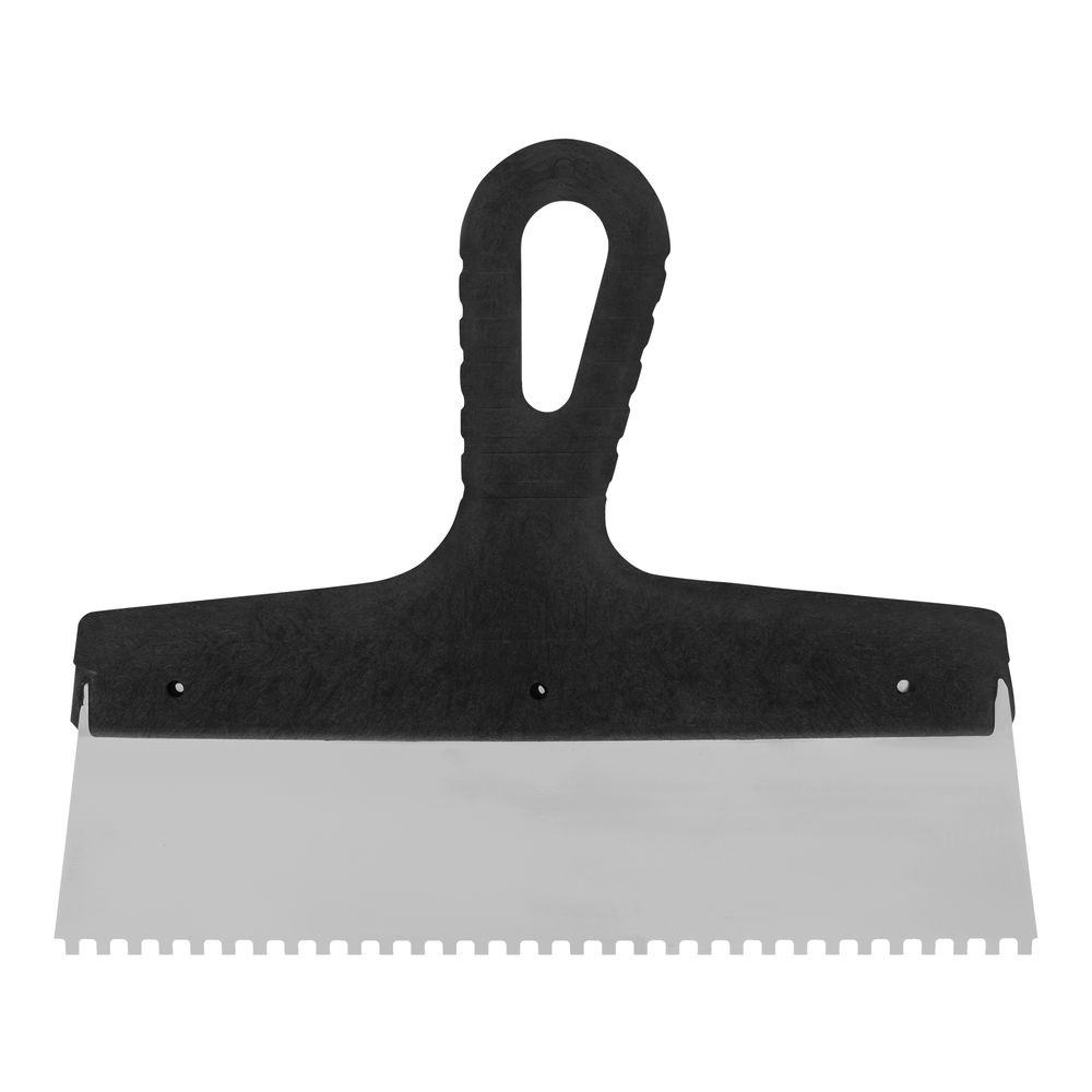 Шпатель из нержавеющей стали, 250 мм, зуб 4 х 4 мм, пластмассовая ручка Сибртех (85457)