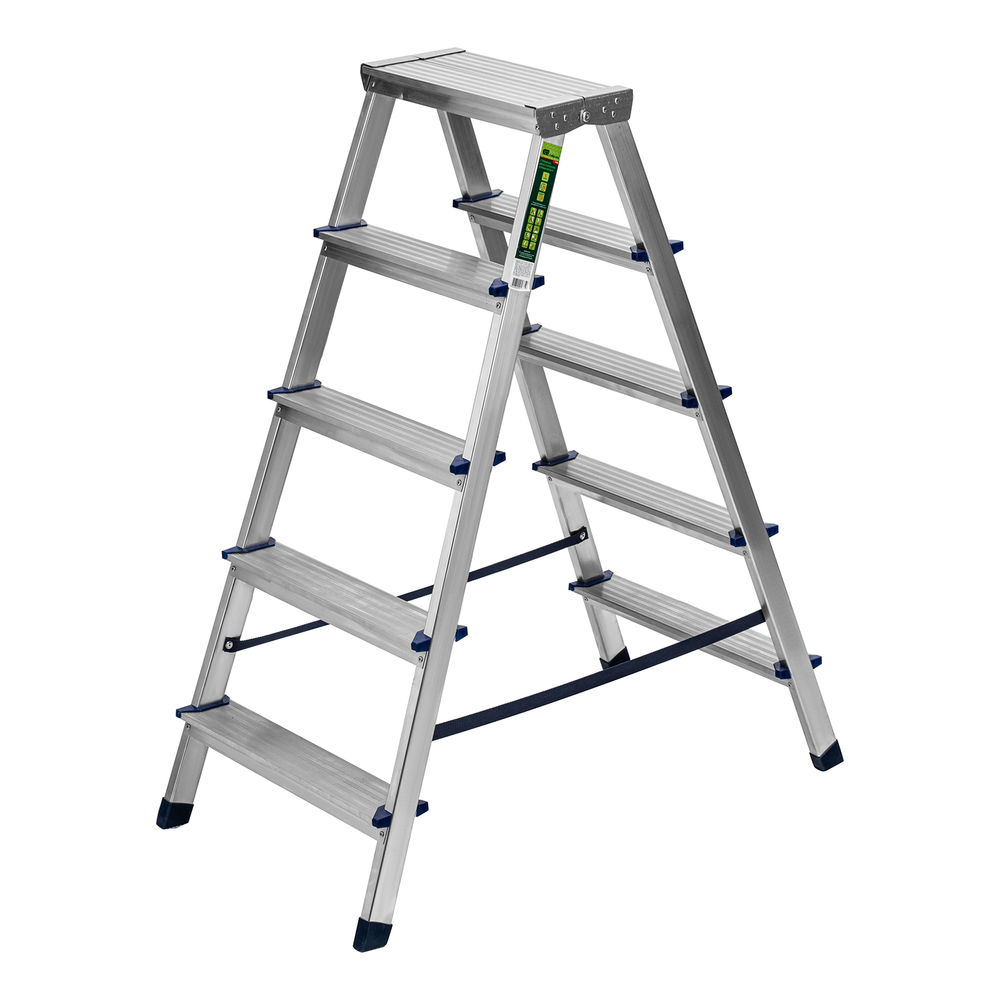 Стремянка двусторонняя 5 ступеней, алюминиевая, Сибртех (97925)