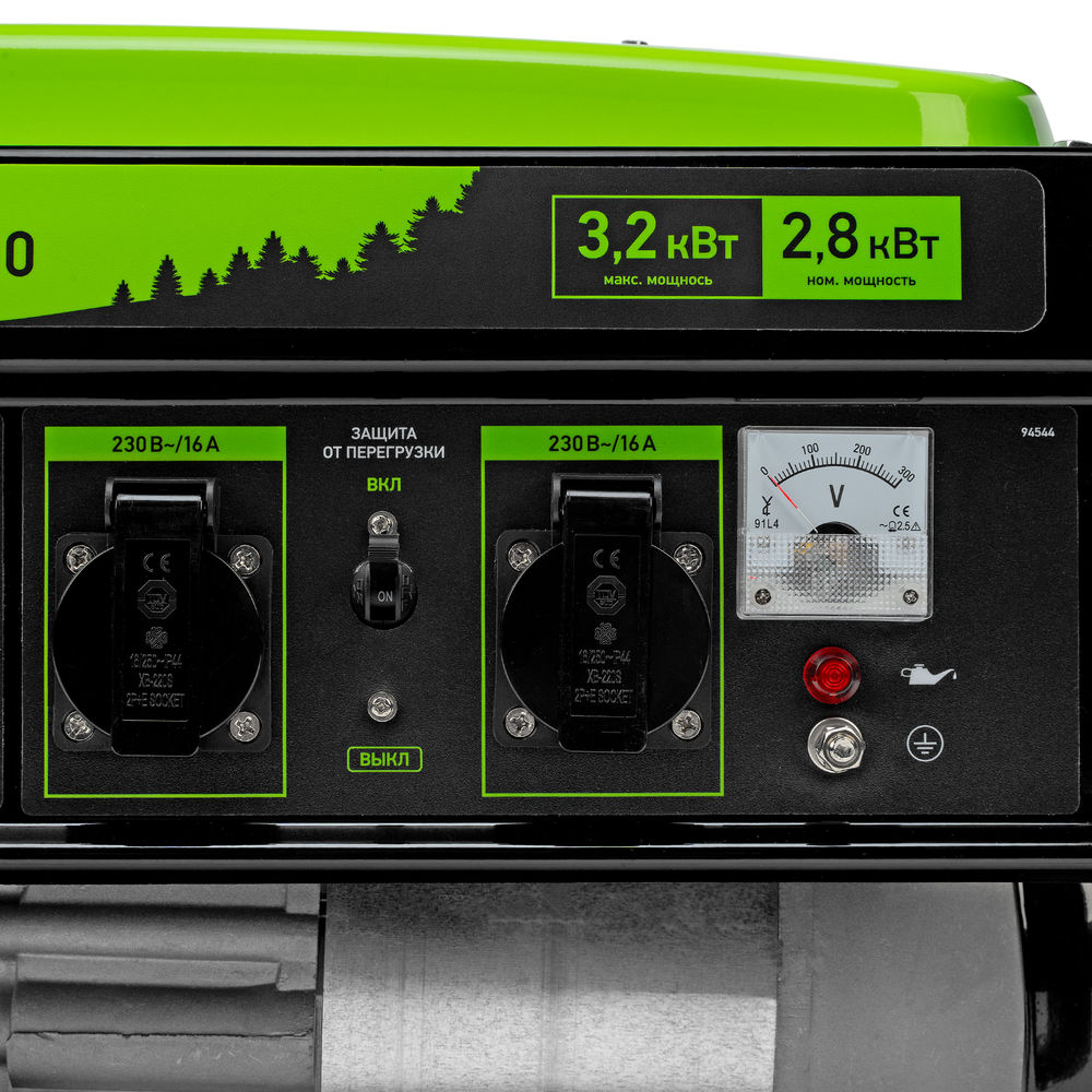 Генератор бензиновый БС-3500, 3.2 кВт, 230В, четырехтактный, 15 л, ручной стартер Сибртех (94544)